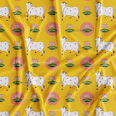 Yellow cow lotus Pichwai pattern fabric
